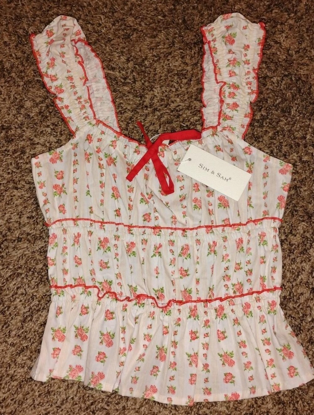 Sim & Sam Floral Smocked Peplum Top NWT Small